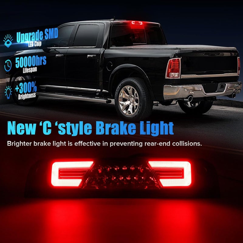 LUDARM LED 3rd Brake Light Compatible with Ram 1500 2500 3500 4500 5500 2009-2018 for RAM 1500 Classic 2019-2021 for RAM 1500 Laramie 2019 Third Brake Cargo Light (Smoke:1) - Image 2